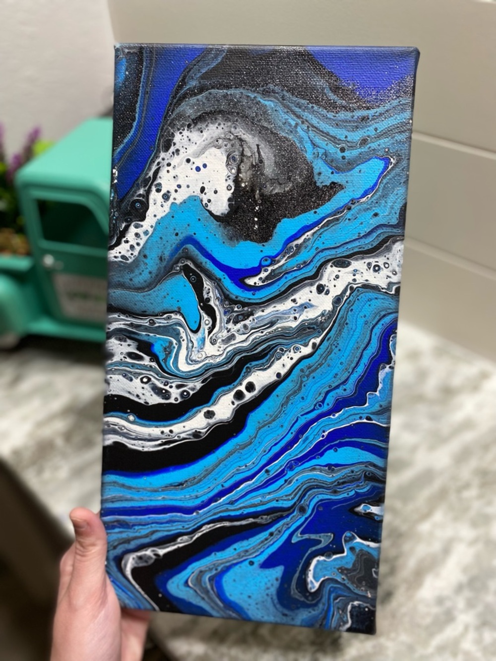 Abstract Blue and Black W/ Glitter Canvas Art